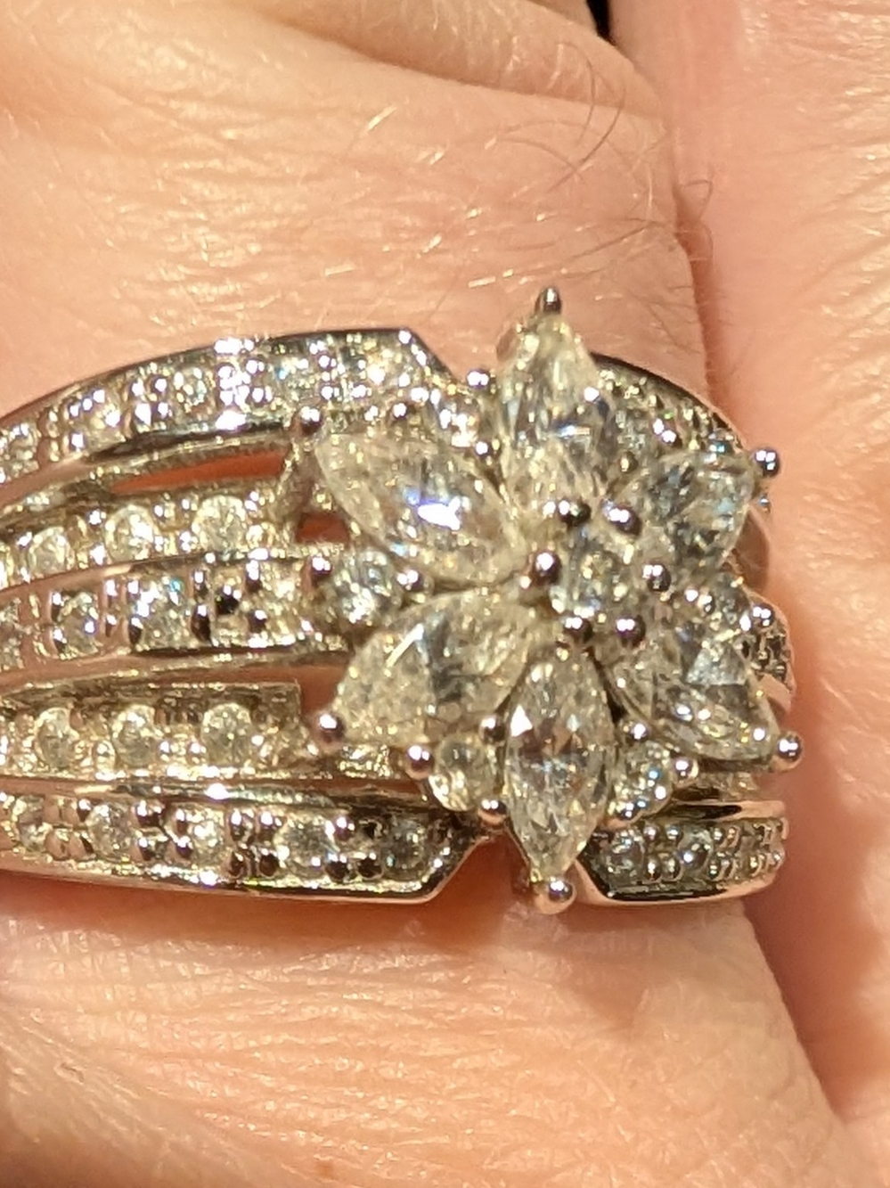 Sparkling White CZ Flower Cluster Ring - Women Jewelry, QVC, Size 9